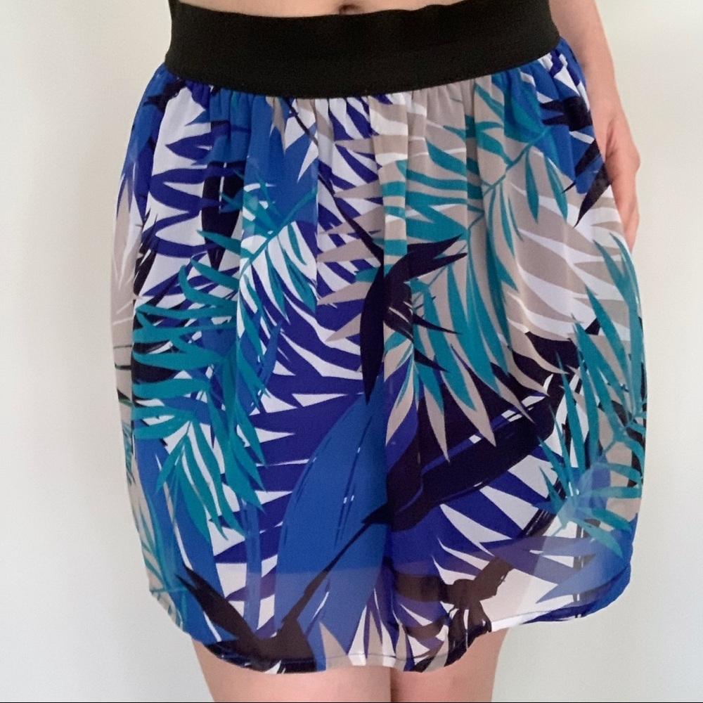 Forever 21 tropical skater skirt summer blue teal Y2K Elena Gilbert resort flowy